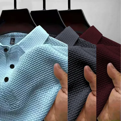 Herren Casual Waffelstrick Polohemd Kurzarm Strukturierte Revers Knöpfe Einfarbig Atmungsaktiv Sommer Top