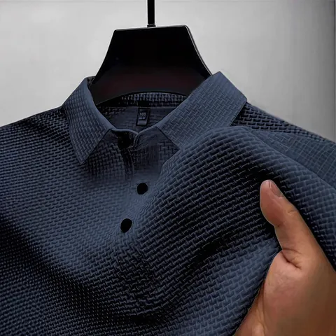 Herren Waffelstrick Polo-Shirt Baumwollmischung 3D-Struktur Langarm Business Casual Top Komfortabel Atmungsaktiv Mode Alltag