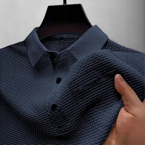 Polo da Uomo in Rete di Seta Ghiacciata Manica Corta Traspirante Tinta Unita Top con Tasca Business Casual Uomo T-Shirt