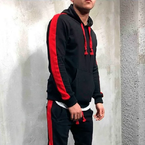 Men Casual Tracksuit Set Hooded Spliced Striped Hoodie Sweatpants Sporty Jogging Suit Men Outdoor Leisure Clothing
