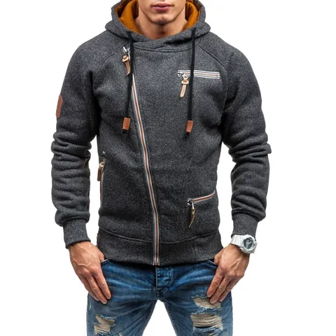 Heren Hoodie Met Zijrits Kationisch Gemêleerd Fleece Kapuchon Contrastvoering Streetwear Pullover Lederen Details