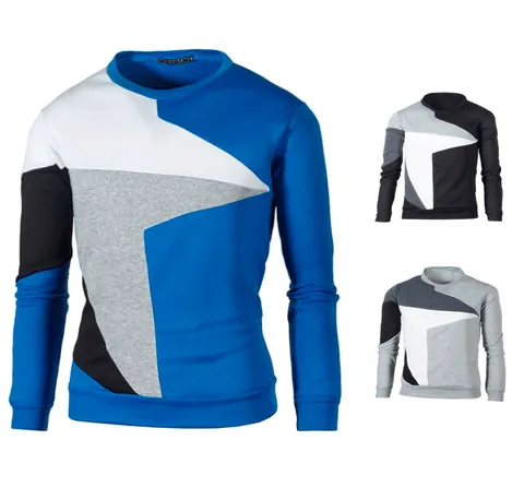 Ανδρικό Casual Φούτερ με Γεωμετρικό Color Block Μακρύ Μανίκι Στρογγυλή Λαιμόκοψη Πουλόβερ Patchwork Αθλητικό Μοντέρνο Μπλουζάκι
