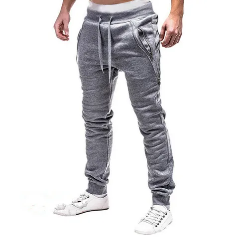 Pantaloni de Jogging Ajustados para Hombre Bolsillos con Cremallera Cintura con Cordón Puños Acanalados Entrenamiento Casual Mezcla de Algodón