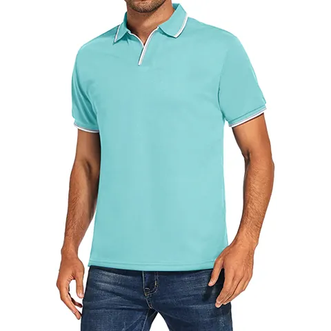 Polo da Uomo Casual a Maniche Corte in Misto Poliestere Traspirante Con Bordo a Righe a Contrasto Top a Revers per Moda Quotidiana