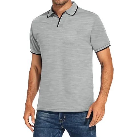 Polo da Uomo Casual a Maniche Corte in Misto Poliestere Traspirante Con Bordo a Righe a Contrasto Top a Revers per Moda Quotidiana