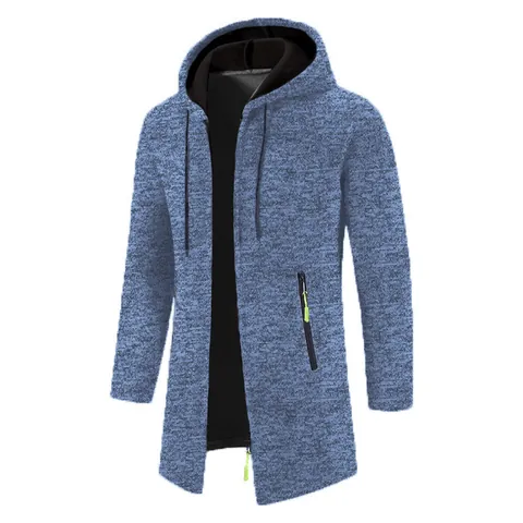 Veste Cardigan en Tricot à Capuche pour Homme Longueur Moyenne Fermeture Éclair Complète Outwear Chiné Décontracté avec Poches