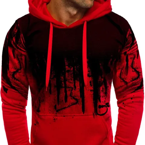 Sweat à Capuche Streetwear pour Homme Mélange de Coton Dégradé Impression Éclaboussures d'Encre Manches Longues Poche Kangourou