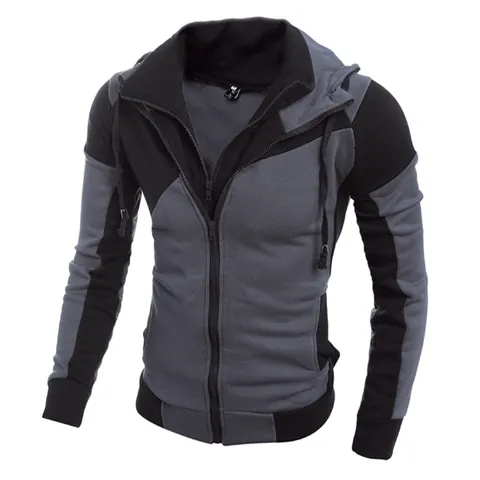 Men's Casual Sporty Colorblock Hooded Jacket Zip Up Contrast Color Sweatshirt Long Sleeve Slim Fit Athletic Hoodie Outerwear
