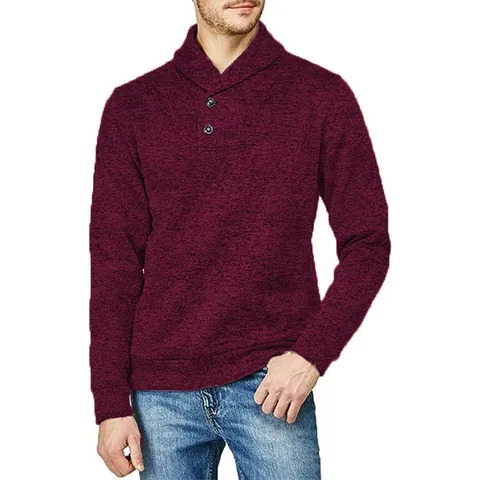 Maglione da Uomo in Maglia con Collo a Scialle Casual Manica Lunga Melange Pullover con Bottoni Moda Autunno Inverno