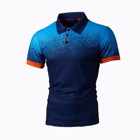 Herren Mode Kurzarm Poloshirt Farbverlauf Geometrischer Dot-Print Atmungsaktiv Lässig Sportlich Top Kontrastbesatz Sommerbekleidung