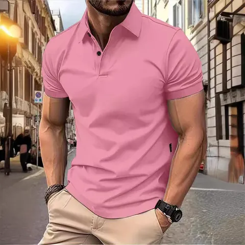 Men's Casual Pique Cotton Polo Shirt Slim Fit Short Sleeve Mesh Breathable Solid Color Business Casual Fashion Tops