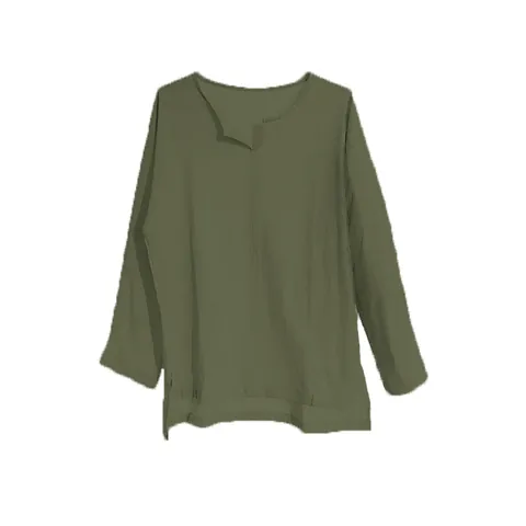 Men Casual Cotton Linen T-Shirt Loose V Neck Long Sleeve Top Breathable Solid Color Retro Japanese Style Blouse For Daily Vacation