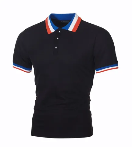 Polo de Manga Corta Ajustado para Hombre de Algodón Piqué Transpirable con Cuello de Canalé con Rayas de Contraste Camisetas Casuales
