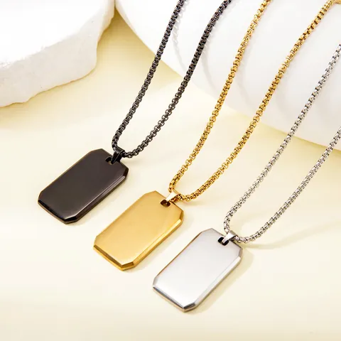Collana da Uomo in Acciaio Inossidabile con Pendente a Piastrina Minimalista Lucida Rettangolare Stile Militare con Catena Veneziana Nero Oro Argento