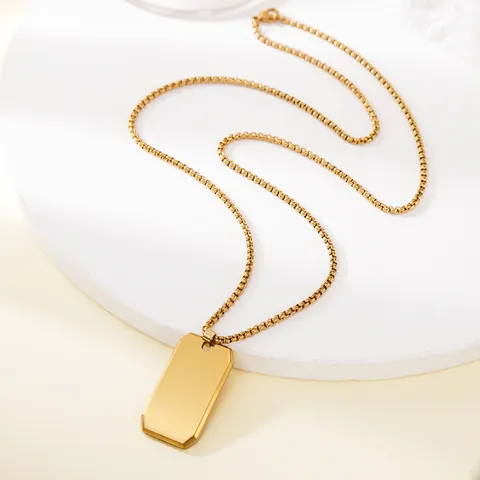 Collana da Uomo in Acciaio Inossidabile con Pendente a Piastrina Minimalista Lucida Rettangolare Stile Militare con Catena Veneziana Nero Oro Argento