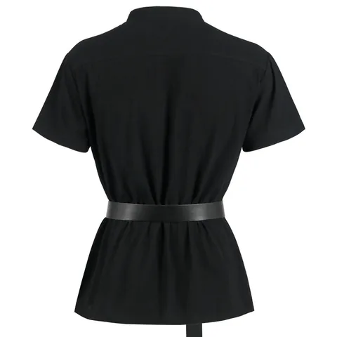 Herren Renaissance Mittelalter Hemd Gotik Kurzarm Schnürung Wikinger Pirat Tunika Vintage Kostüm Top Mit Ledergürtel