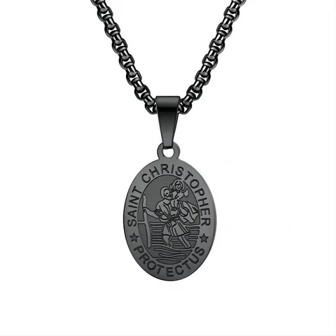 Collar con Colgante de San Cristóbal Protégenos de Acero Inoxidable Medallón Religioso Joyería para Hombre Oro Plata Negro