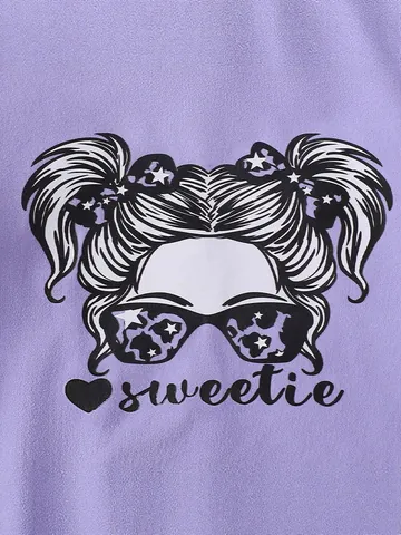 Completo Autunnale da Ragazza Due Pezzi Felpa Pullover con Stampa Leopardata Viola e Pantaloni Abbigliamento Casual per Bambini in Misto Poliestere