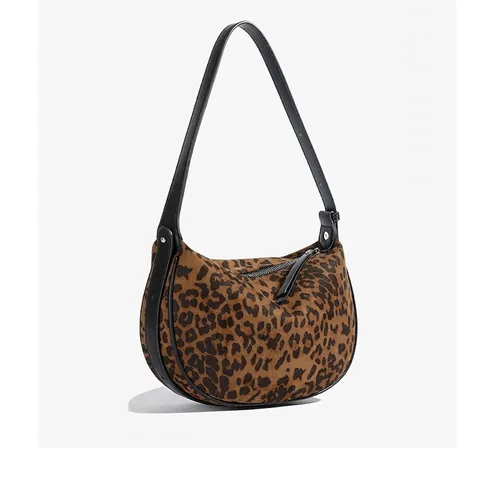 Leopard Mattierte Unterarmtasche Für Damen Nische Chic PU Knödeltasche Retro Schulter Umhängetasche Mode Reißverschlusstasche Alltag Vielseitige Mondtasche