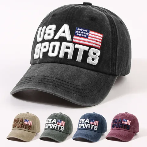 Berretto da Baseball USA in Cotone Lavato Lettere Ricamate Bandiera USA Retro Distressed Trucker Hat Regolabile per Uomo Donna