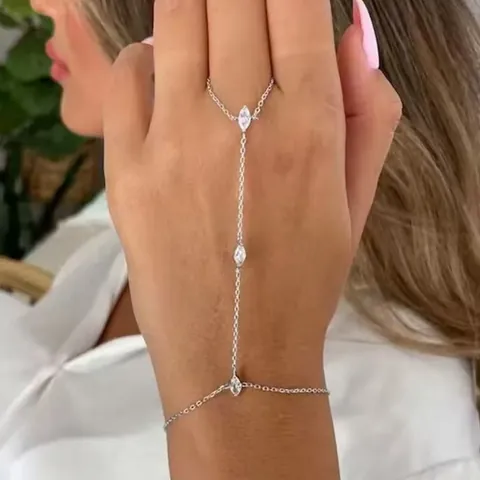 Bracciale Schiava in Lega con Strass Vintage per Donna Oro Argento Marquise Zirconia Foglia Croce Collegamento Anello Gioielli Mano