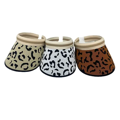 Women's Leopard Print Knitted Sun Visor Hat Wide Brim Open Top UV Protection Beach Hat For Summer Travel Outdoor Sun Hat