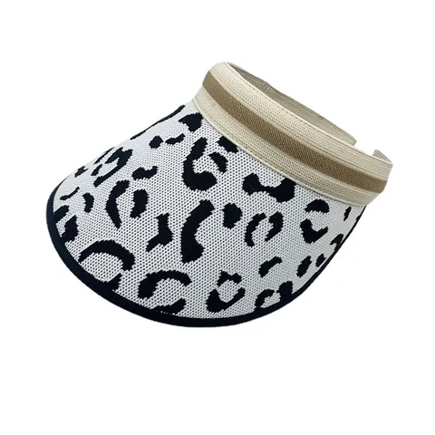 Women's Leopard Print Knitted Sun Visor Hat Wide Brim Open Top UV Protection Beach Hat For Summer Travel Outdoor Sun Hat