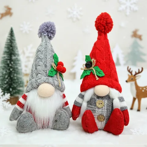 Gnomo De Navidad Muñeco Sin Rostro Adorno Tela De Punto Pelo Artificial Barba Larga Mangas Rayadas Decoración Hogar