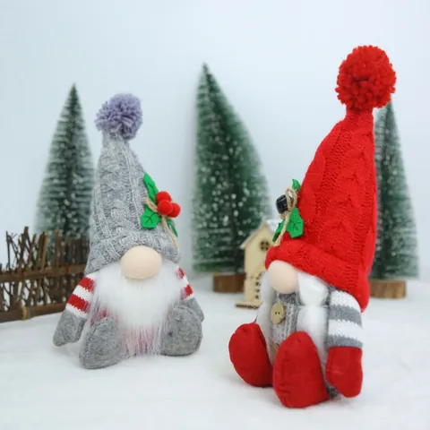 Gnomo De Navidad Muñeco Sin Rostro Adorno Tela De Punto Pelo Artificial Barba Larga Mangas Rayadas Decoración Hogar