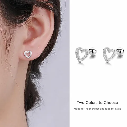 Orecchini a Bottone a Cuore Cavo in Argento Sterling 925 Con Zirconia Orecchini a Vite Minimalisti per Gioielli da Donna Regalo