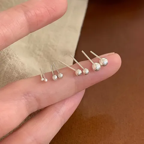 S999 Argento Fino Orecchini a Lobo Sfera Minimalista Rotonda Perlina Orecchini Perno Per Cura Del Piercing Donna Uomo Gioielli