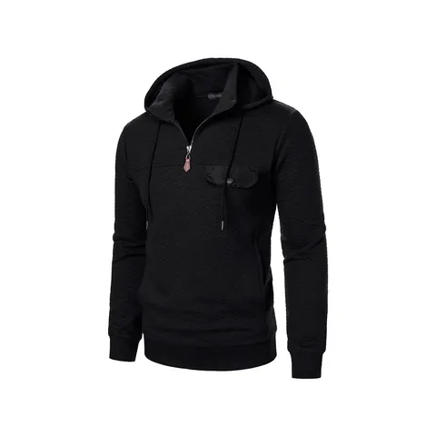 Felpa con Cappuccio Trapuntata Casual da Uomo Mezza Zip Collo Alto Manica Lunga Top Sportivo con Tasca a Contrasto