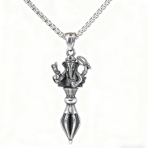 Κολιέ Μενταγιόν Ganesha Vajra Phurba Θρησκευτικό Θιβετιανό Βουδιστικό Φυλαχτό Κοσμήματα Ανοξείδωτο Ατσάλι Vintage Ασήμι Για Άνδρες Γυναίκες