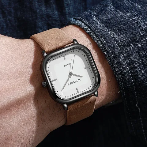 Montre Homme Quartz Boîtier Alliage Carré Bracelet Similicuir Minimaliste Décontracté Affaires Montre-Poignet