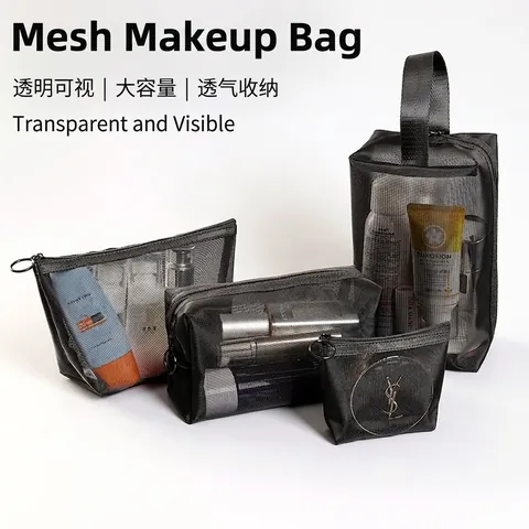 Borsa Trucco In Rete Di Nylon Organizzatore Da Viaggio Pochette Cosmetica Traspirante Leggera Con Cerniera Per Donne