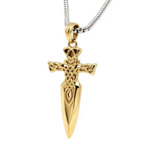 Retro Titanium Steel Viking Sword Cross Pendant For Men Celtic Knot Gothic Dagger Charm Pendant Only Without Chain
