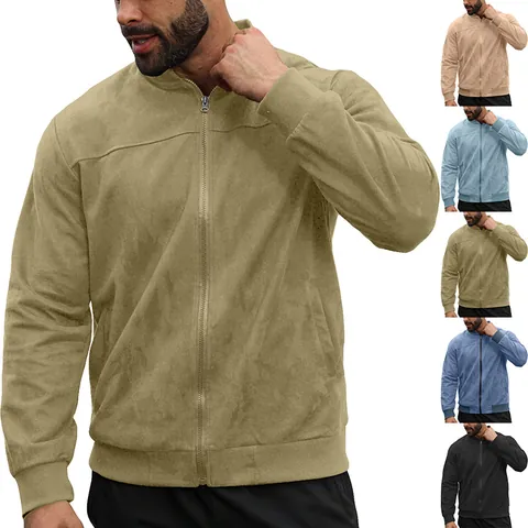 Herren Bomberjacke Aus Wildlederimitat Casual Stehkragen Reißverschluss Winddicht Urban Fashion Leichte Oberbekleidung