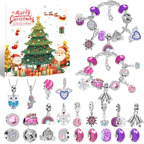 Christmas Advent Calendar Jewelry DIY Bracelet Charms Alloy Enamel Beads Countdown Holiday Gift For Kids Girls