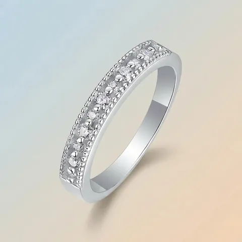 925 Sterling Silver Moissanite Ring For Women Simple Elegant Stackable Round Cut Eternity Band Fashion Commuter Jewelry Gift