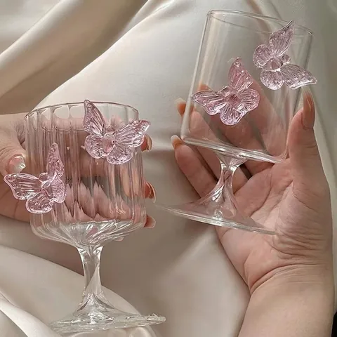 Champagne Wine Goblet High Borosilicate Glass Heat Resistant Ins Style Elegant Cup With Butterfly Decor For Parties