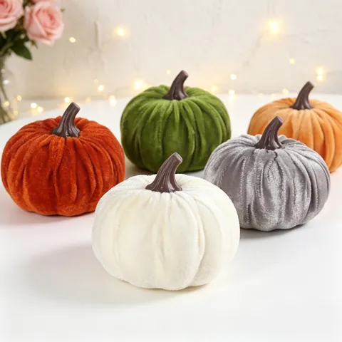 Faux Velvet Pumpkin Decorations Soft Fabric Artificial Pumpkins For Fall Harvest Thanksgiving Halloween Home Table Decor