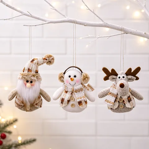 Ornements Suspendus De Noël En Peluche Tricotée Père Noël Bonhomme De Neige Renne Poupée Décor De Sapin Style Nordique Tissu Doux
