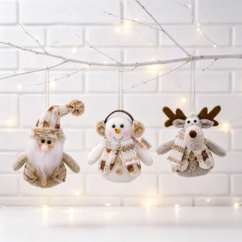 Ornements Suspendus De Noël En Peluche Tricotée Père Noël Bonhomme De Neige Renne Poupée Décor De Sapin Style Nordique Tissu Doux