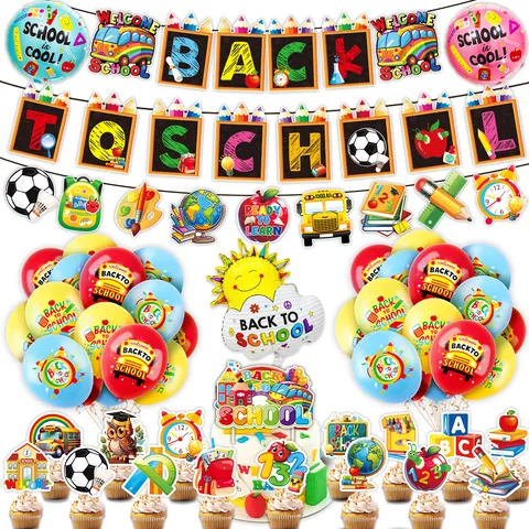 Back To School Party Decorations Welcome Back Alphabet Banner School Bus Cake Toppers Latex Balloons Classroom Supplies