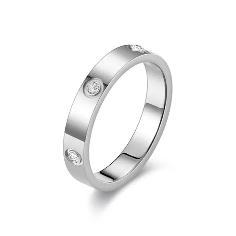 Stainless Steel Ring With Zircon Inlaid Heart And Screw Design Polished Fashion Band Jewelry For Women And Men
