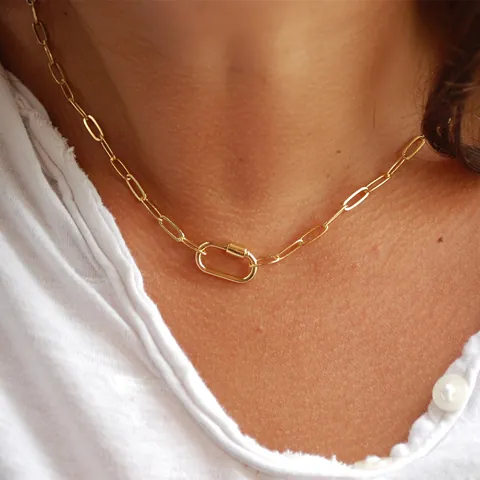 Collier En Acier Inoxydable À Maillons Trombone Avec Fermoir Mousqueton Ovale Bijoux Géométriques DIY Polis Pour Femmes