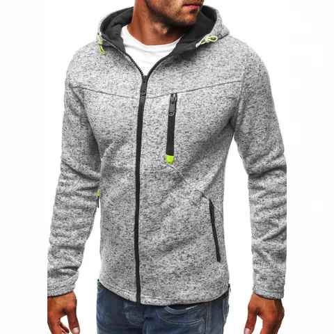 Chaqueta con Capucha y Cremallera para Hombre Forro de Felpa Jaspeado Jacquard Sudadera con Detalles Neón Cárdigan Deportivo Ropa de Abrigo