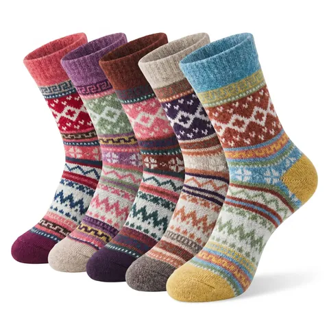 Damen Wollmischung Socken Dick Warm Thermisch Nordisch Ethnisch Stil Retro Geometrisch Jacquard Muster Wadenhoch