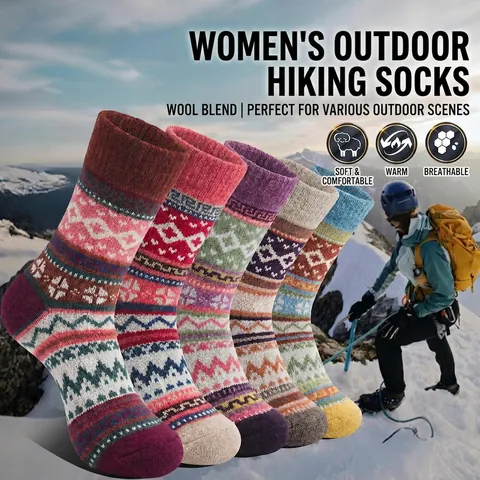 Damen Wollmischung Socken Dick Warm Thermisch Nordisch Ethnisch Stil Retro Geometrisch Jacquard Muster Wadenhoch