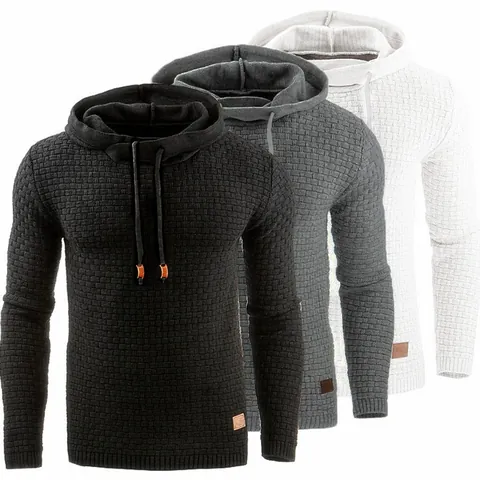 Felpa da Uomo in Maglia Jacquard a Nido d'Ape Casual Manica Lunga Vestibilità Aderente Pullover Con Toppa in Pelle Top Caldo Autunno Inverno